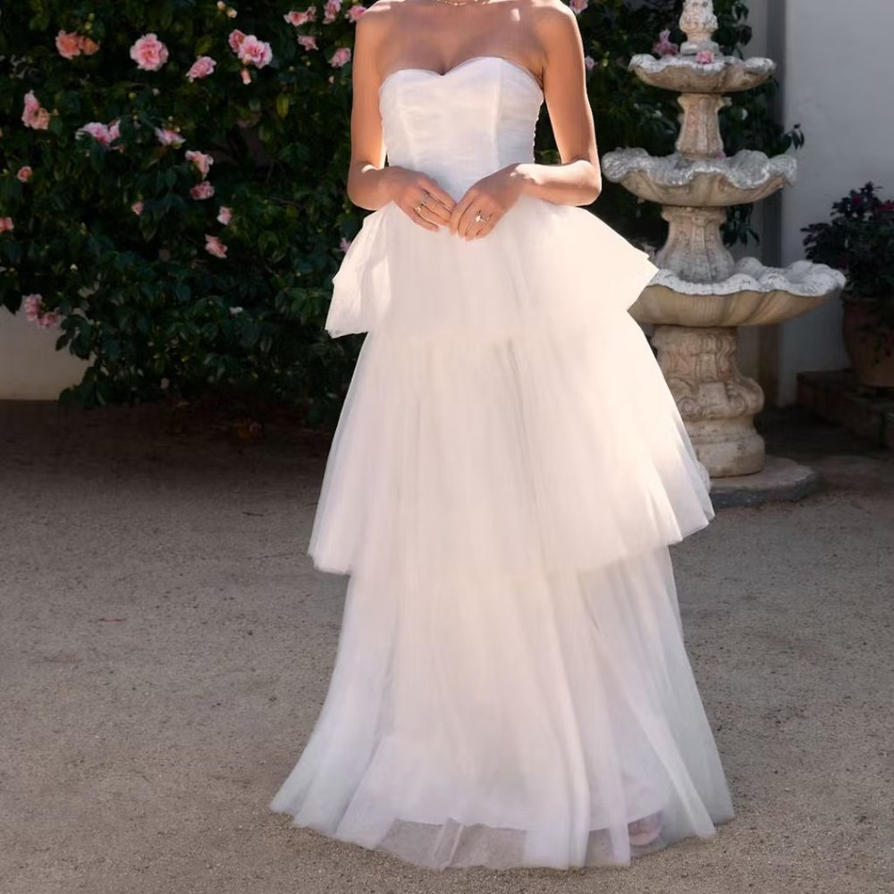 Vici Collection FOREVER MY LOVE STRAPLESS TULLE MAXI DRESS - WHITE